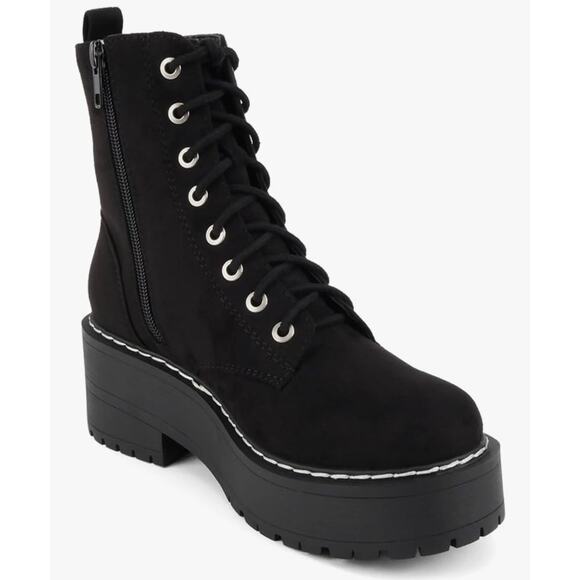 Women Chunky Lug Sole Lace up Fashion Combat Ankle Boot w/Side Zipper - Picture 5 of 6